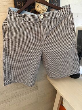 Men's American Classics Navy & White Gingham Textured Cotton Shorts